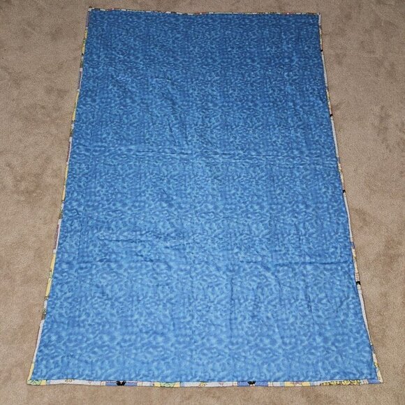 Handmade Blue Blanket Happy Spring Easter Bunny Rabbit Flowers Tulips Birds - Picture 3 of 3